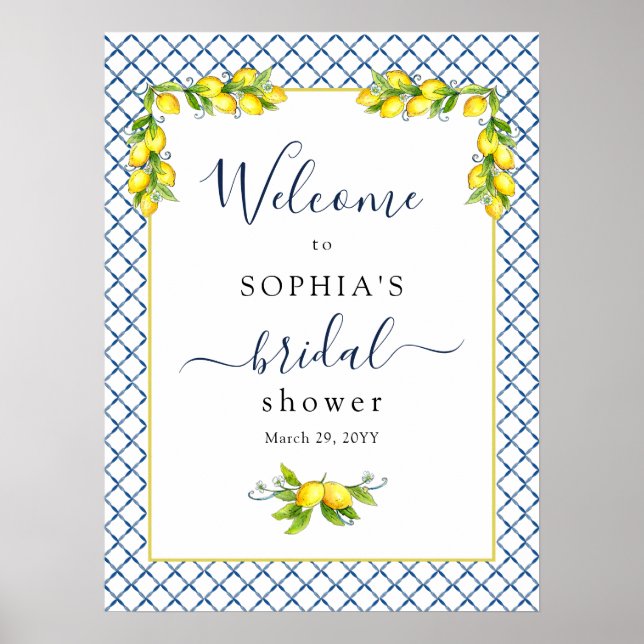 Affiche Bienvenue à la douche de mariage Main squeeze Lemo (Devant)