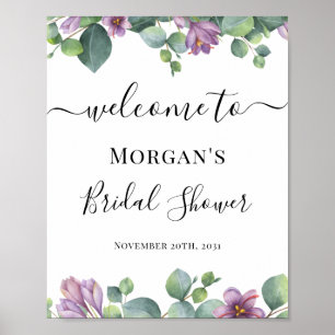 Affiche Bienvenue à la douche de mariée Eucalyptus Purple 
