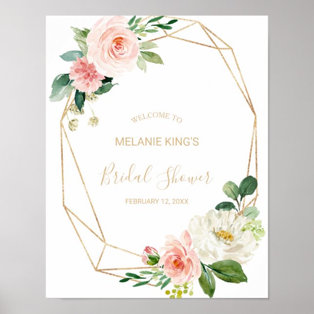 Affiche Bienvenue à la douche de mariée géométrique de ver (Devant)
