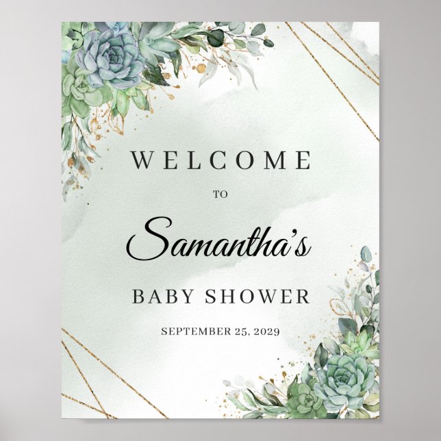 Affiche Bienvenue à la douche de mariée végétation succule (Devant)