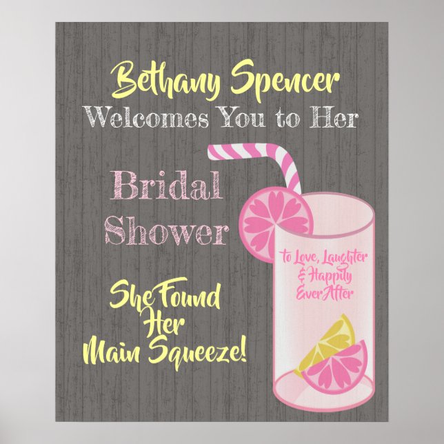 Affiche Bienvenue à la douche nuptiale Main Squeeze Pink L (Devant)
