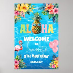Affiche Bienvenue à la fête d'anniversaire Aloha Pool Part