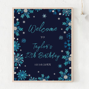 Affiche Bienvenue à la fête d'anniversaire aux flocons de 