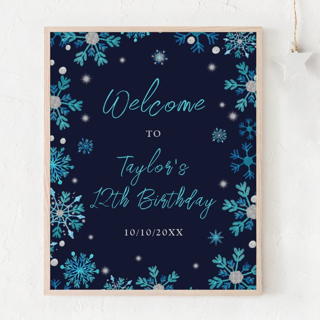 Affiche Bienvenue à la fête d'anniversaire aux flocons de  (Créateur téléchargé)