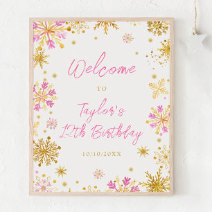 Affiche Bienvenue à la fête d'anniversaire aux flocons de 