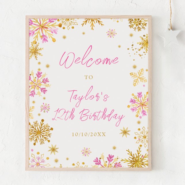 Affiche Bienvenue à la fête d'anniversaire aux flocons de  (Créateur téléchargé)