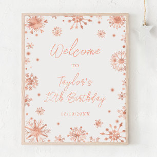 Affiche Bienvenue à la fête d'anniversaire aux flocons de 