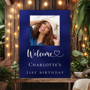 Affiche Bienvenue à la fête d'anniversaire bleu marine