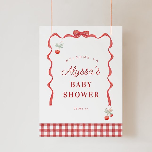 Affiche Bienvenue à la fête d'anniversaire Cherry et Red R (Créateur téléchargé)