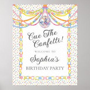 Affiche Bienvenue à la fête d'anniversaire Confetti
