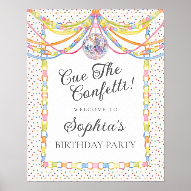 Affiche Bienvenue à la fête d'anniversaire Confetti (Devant)