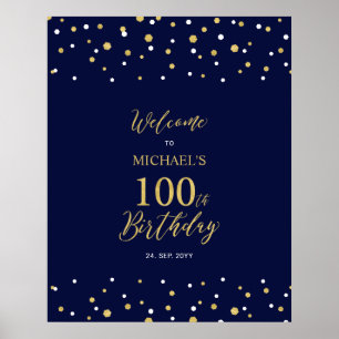 Affiche Bienvenue à la fête d'anniversaire de 100 ans Gold