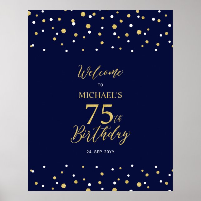 Affiche Bienvenue à la fête d'anniversaire de 75 ans avec  (Devant)
