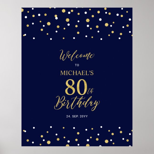 Affiche Bienvenue à la fête d'anniversaire de 80 ans avec  (Devant)