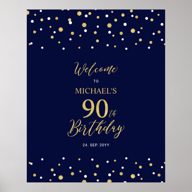 Affiche Bienvenue à la fête d'anniversaire de 90 ans avec  (Devant)