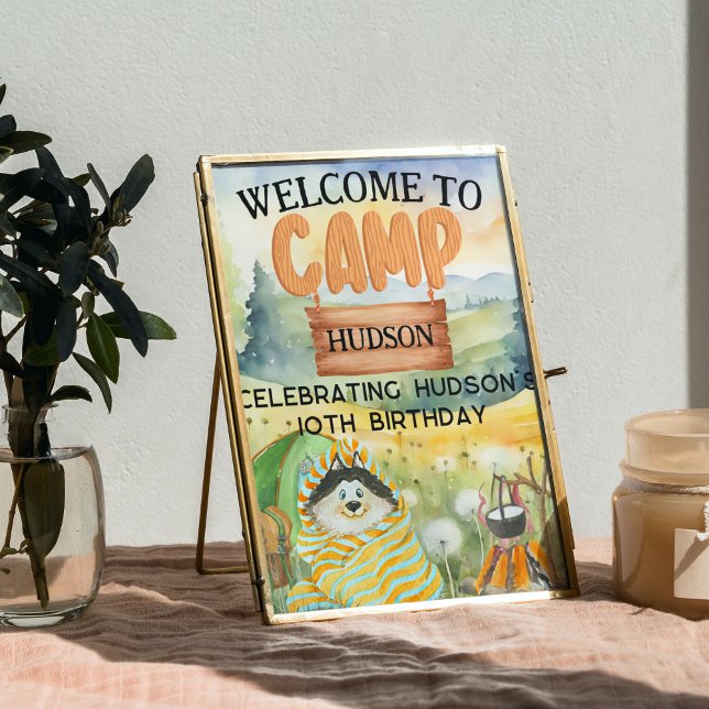 Affiche Bienvenue à la fête d'anniversaire de camping dans (Créateur téléchargé)