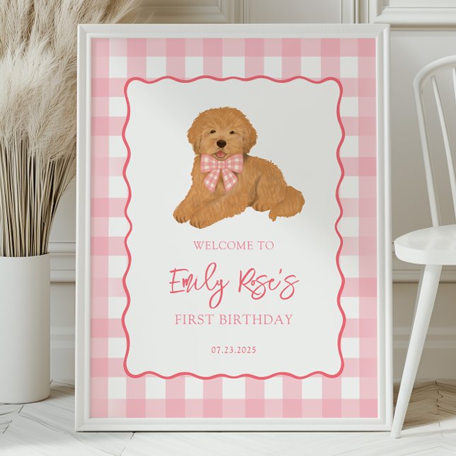 Affiche Bienvenue à la fête d'anniversaire de chiot Golden (Créateur téléchargé)