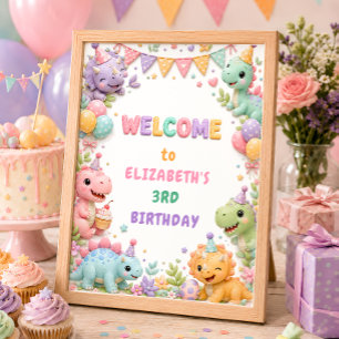 Affiche Bienvenue à la fête d'anniversaire de Dinosaure Gi