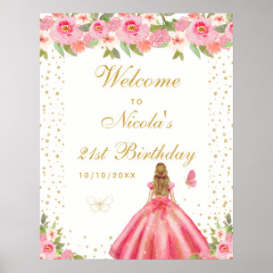 Affiche Bienvenue à la fête d'anniversaire de la fille aux