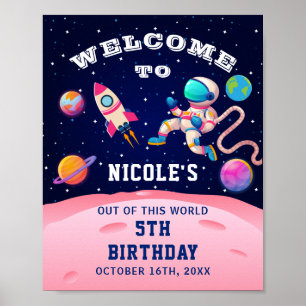 Affiche Bienvenue à la fête d'anniversaire de l'astronaute