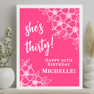 Affiche Bienvenue à la fête d'anniversaire des 30 ans rose