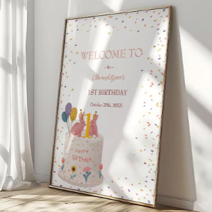 Affiche Bienvenue à la fête d'anniversaire des jumelles Bu
