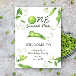 Affiche Bienvenue à la fête d'anniversaire d'One Sweet Pea
