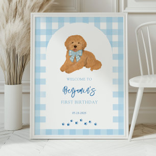 Affiche Bienvenue à la fête d'anniversaire du chiot Golden