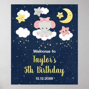 Affiche Bienvenue à la fête d'anniversaire éléphant rose e