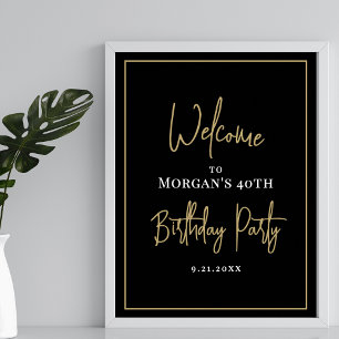 Affiche Bienvenue à la fête d'anniversaire moderne Black G