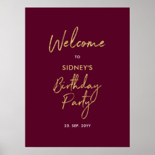 Affiche Bienvenue à la fête d'anniversaire moderne rouge o