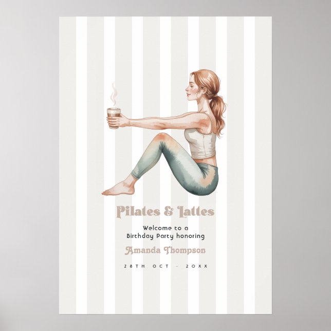 Affiche Bienvenue à la fête d'anniversaire Pilates & Latte (Devant)