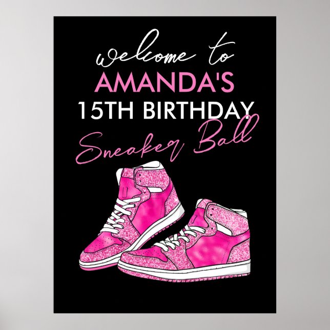 Affiche Bienvenue à la fête d'anniversaire Pink Sneaker Ba (Devant)