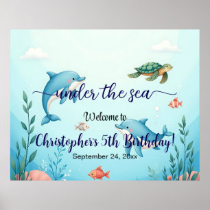 Affiche Bienvenue à la fête d'anniversaire sous la mer ble