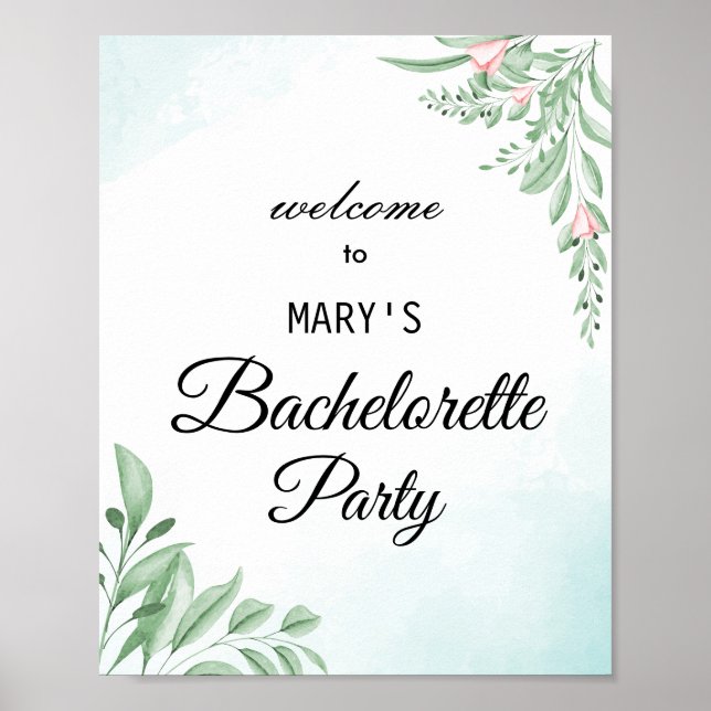 Affiche Bienvenue à la fête de bachelorette boho bleu pous (Devant)