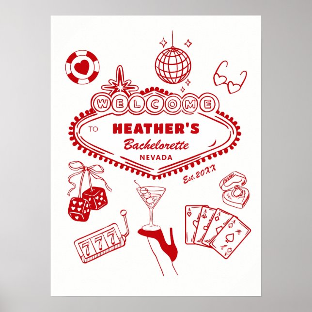 Affiche Bienvenue à la fête de Bachelorette du Casino Las  (Devant)
