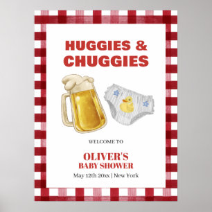 Affiche Bienvenue à la fête de bébé avec des couches Huggi