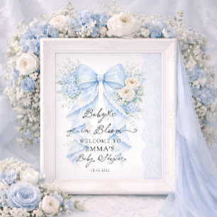 Affiche Bienvenue à la fête de bébé garçon Baby in Bloom a