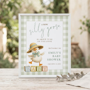 Affiche Bienvenue à la fête de bébé Silly Goose Sage Gingh