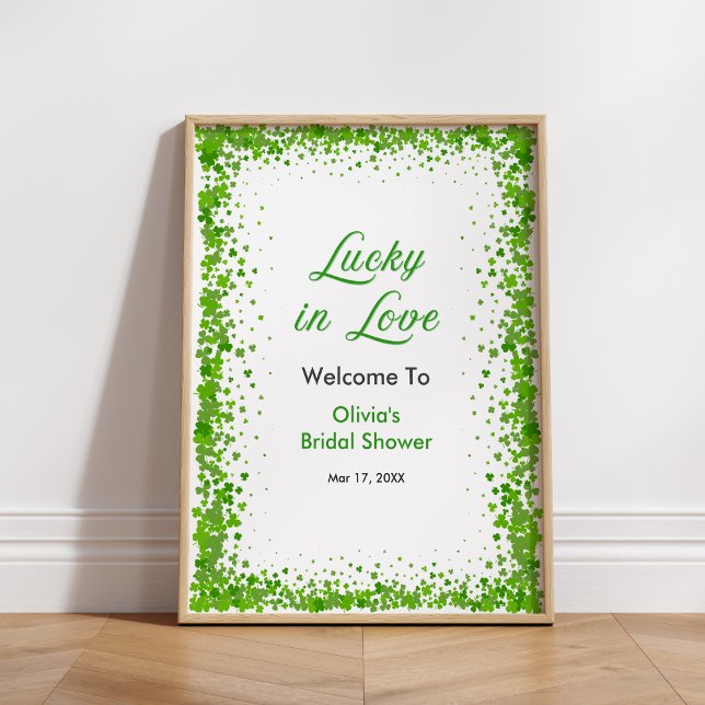 Affiche Bienvenue à la fête de douche de mariage St Patric (St Patrick's Lucky in Love Bridal Shower Welcome Sign  )