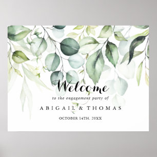 Affiche Bienvenue à la fête de fiançailles au eucalyptus a