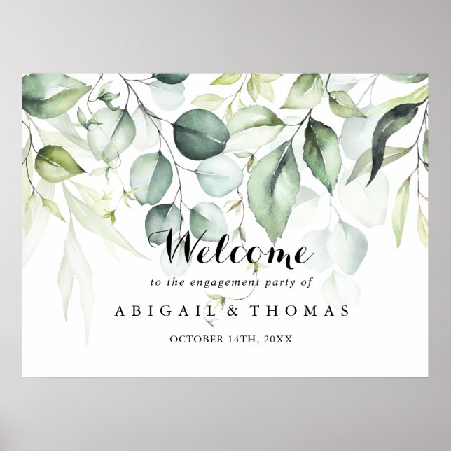 Affiche Bienvenue à la fête de fiançailles au eucalyptus a (Devant)