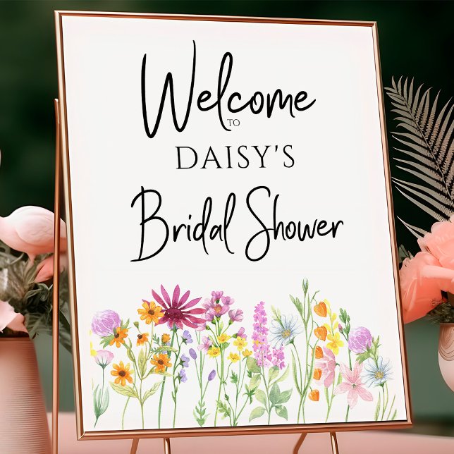 Affiche Bienvenue à la Fête de Fiançailles dans la Prairie (Floral Wildflower Bridal Shower welcome poster to order printed or as an instant digital download.)