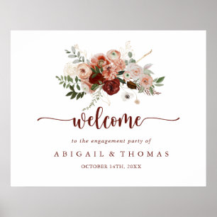 Affiche Bienvenue à la fête de fiançailles florale rustiqu