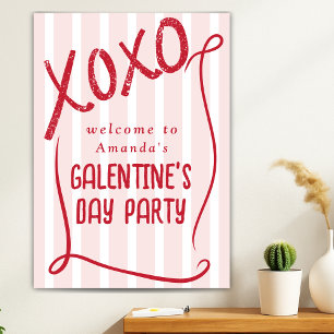 Affiche Bienvenue à la fête de Galentine’s Day XOXO dessin