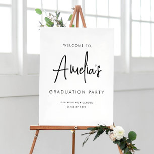 Affiche Bienvenue à la fête de graduation en écriture manu