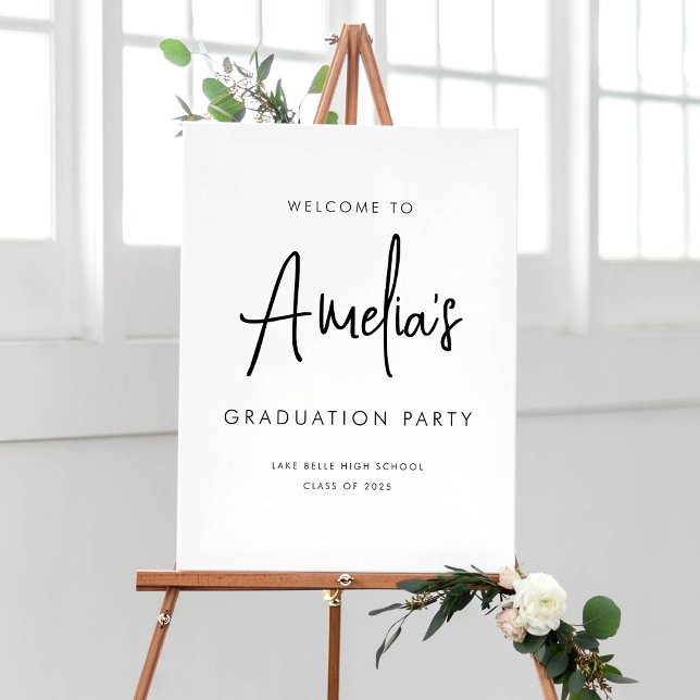 Affiche Bienvenue à la fête de graduation en écriture manu (Customizable Graduation Party Welcome Sign - Simple Handwriting Script)