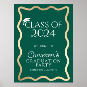 Affiche Bienvenue à la fête de graduation en or foncé Wave