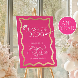 Affiche Bienvenue à la fête de graduation rose chaud Wave