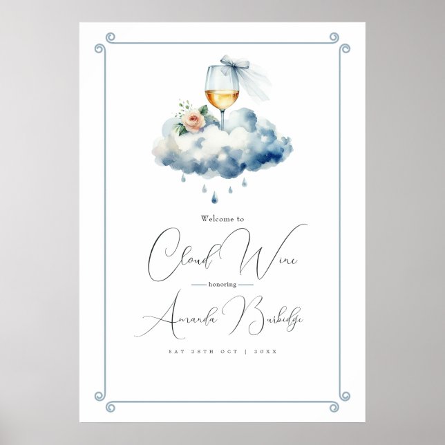 Affiche Bienvenue à la fête de mariage Cloud Wine (Devant)